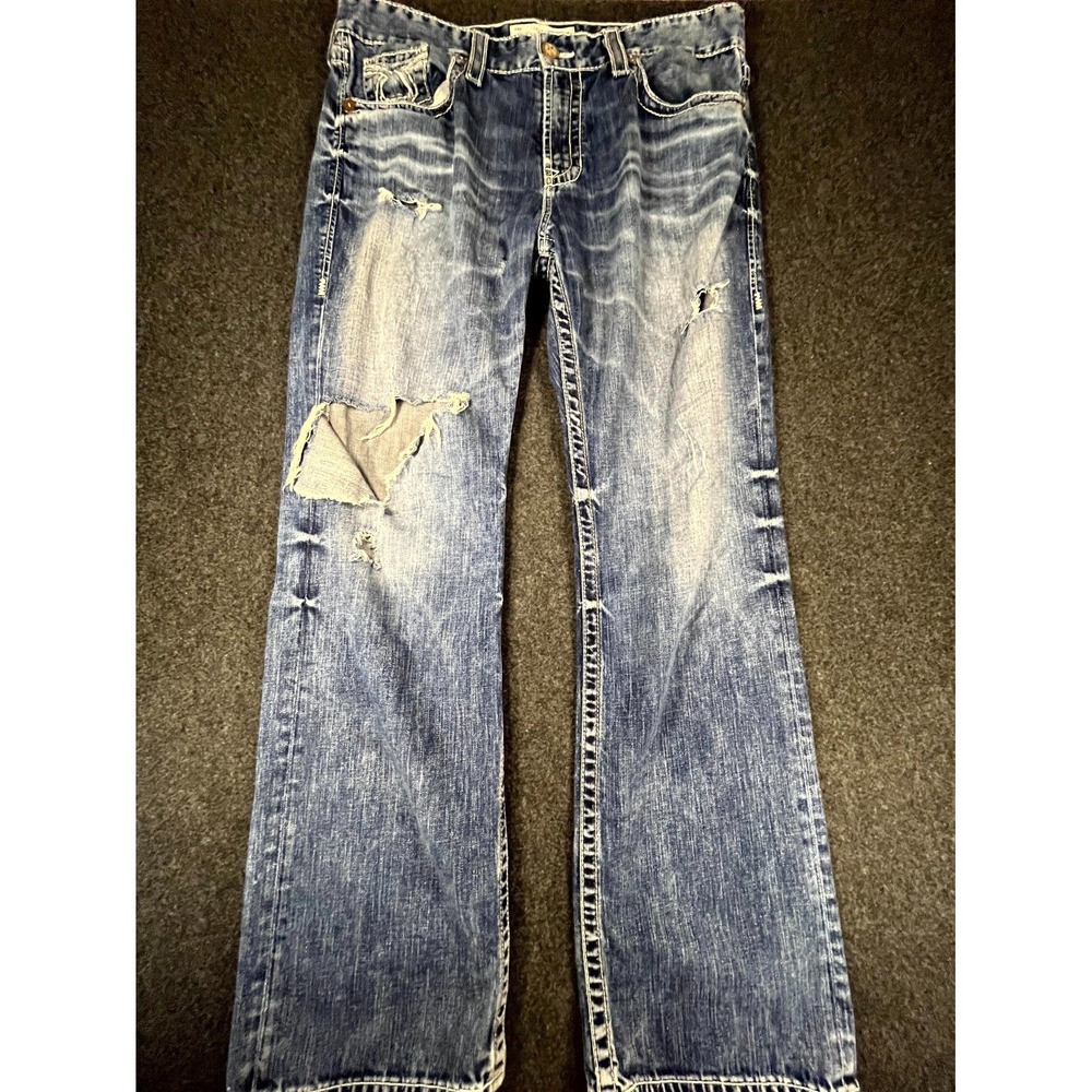 Y2K Big Star Pioneer Jeans Mens 38R Blue Distressed‎ Denim Bootcut Leg Fade Wash